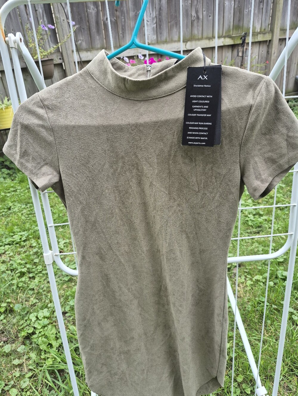 AX Paris Olive Green Short Sleeve Midi Dress with Mock Neck